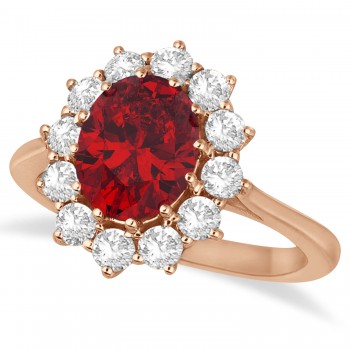 Oval Lab Ruby and Diamond Ring 14k Rose Gold (3.60ctw)
