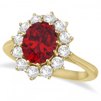 Oval Lab Ruby and Diamond Ring 14k Yellow Gold (3.60ctw)