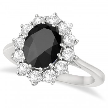 Oval Onyx and Diamond Ring 14k White Gold (3.60ctw)