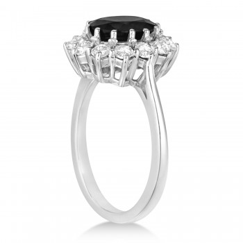 Oval Onyx and Diamond Ring 14k White Gold (3.60ctw)