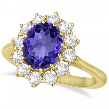 Oval Tanzanite and Diamond Lady Di Ring 18k Yellow Gold (3.60ctw)