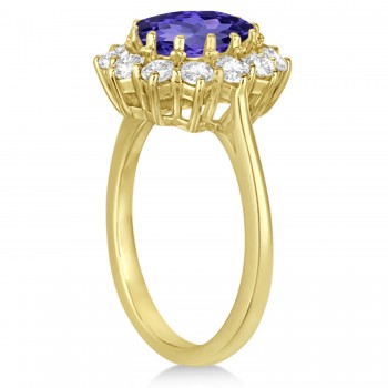 Oval Tanzanite and Diamond Lady Di Ring 18k Yellow Gold (3.60ctw)