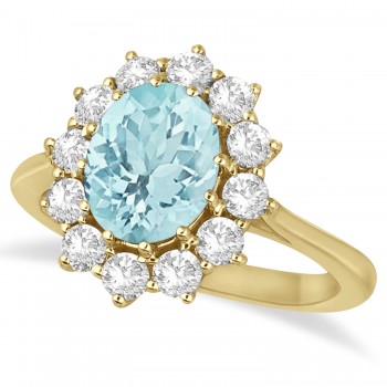 Oval Aquamarine and Diamond Ring 18k Yellow Gold (3.60ctw)