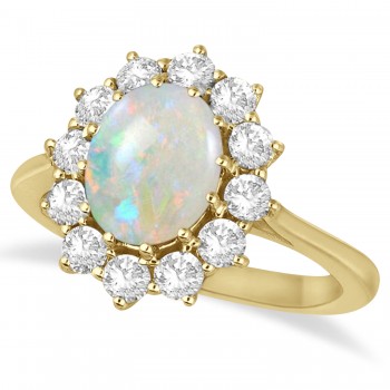 Oval Shape Opal & Diamond Accented Ring in 18k Yellow Gold (3.60ctw)