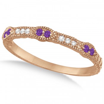 Vintage Stacking Diamond & Amethyst Ring Band 14k Rose Gold (0.15ct)