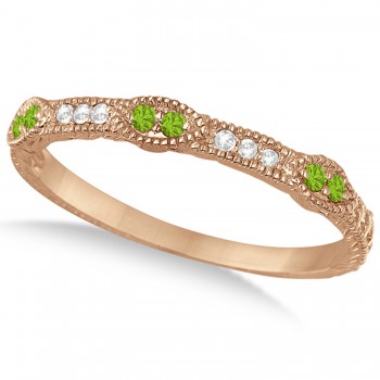 Vintage Stacking Diamond & Peridot Ring Band 14k Rose Gold (0.15ct)