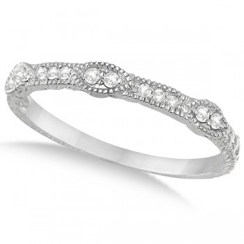 Pave Set Vintage Stacking Diamond Ring Band 14k White Gold (0.15ct)