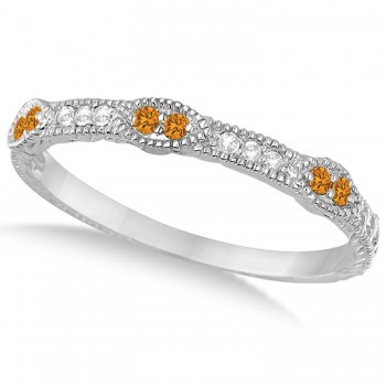 Vintage Stacking Diamond & Citrine Ring Band 14k White Gold (0.15ct)