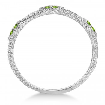 Vintage Stacking Diamond & Peridot Ring Band 14k White Gold (0.15ct)