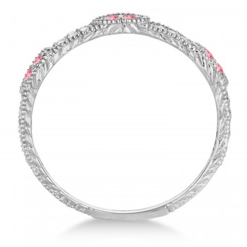 Vintage Stacking Diamond & Pink Sapphire Ring Band 14k White Gold (0.15ct)