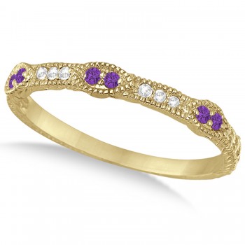 Vintage Stacking Diamond & Amethyst Ring Band 14k Yellow Gold (0.15ct)