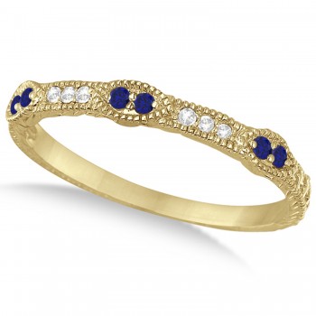 Vintage Stacking Diamond & Blue Sapphire Ring Band 14k Yellow Gold (0.15ct)