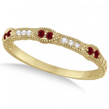 Vintage Stacking Diamond & Ruby Ring Band 14k Yellow Gold (0.15ct)