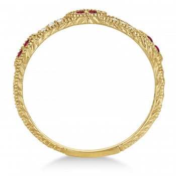 Vintage Stacking Diamond & Ruby Ring Band 14k Yellow Gold (0.15ct)