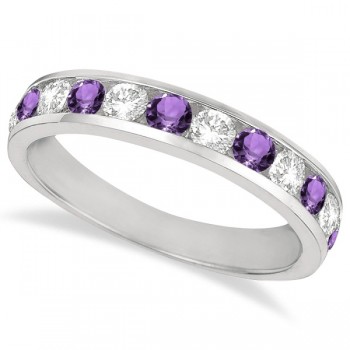 Channel-Set Amethyst & Diamond Ring Band 14k White Gold (1.20ct)