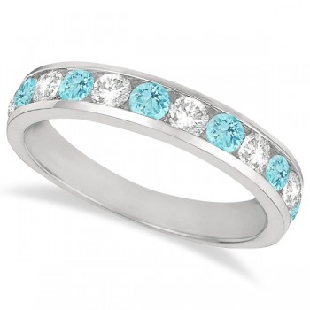 Channel-Set Aquamarine & Diamond Ring Band 14k White Gold (1.20ct)