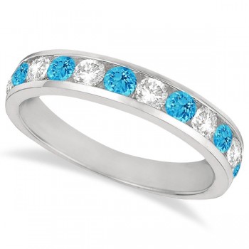 Channel-Set Blue Topaz & Diamond Ring Band 14k White Gold (1.20ct)