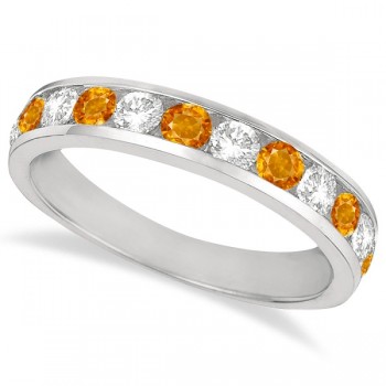 Channel-Set Citrine & Diamond Ring Band 14k White Gold (1.20ct)