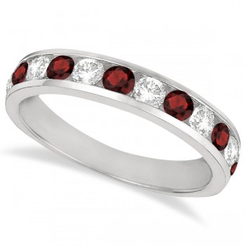 Channel-Set Garnet & Diamond Ring Band 14k White Gold (1.20ct)