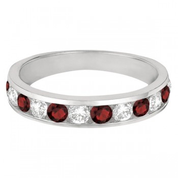 Channel-Set Garnet & Diamond Ring Band 14k White Gold (1.20ct)