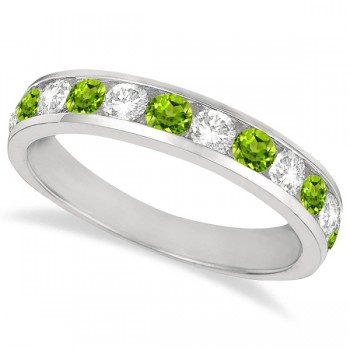 Channel-Set Peridot & Diamond Ring Band 14k White Gold (1.20ct)