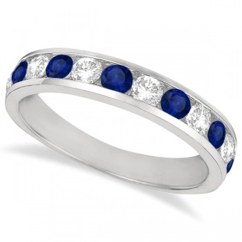 Channel-Set Sapphire & Diamond Ring Band 14k White Gold (1.20ctw)