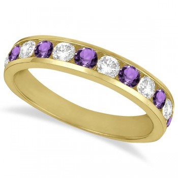 Channel-Set Amethyst & Diamond Ring Band 14k Yellow Gold (1.20ct)