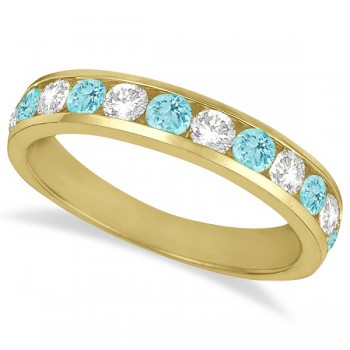 Channel-Set Aquamarine & Diamond Ring Band 14k Yellow Gold (1.20ct)