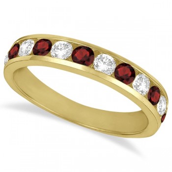 Channel-Set Garnet & Diamond Ring Band 14k Yellow Gold (1.20ct)