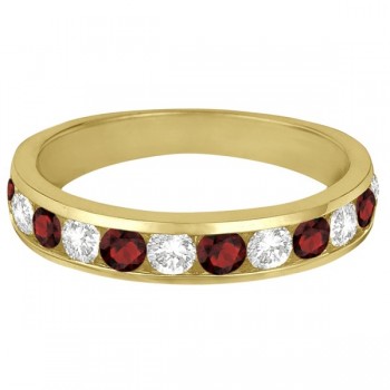 Channel-Set Garnet & Diamond Ring Band 14k Yellow Gold (1.20ct)