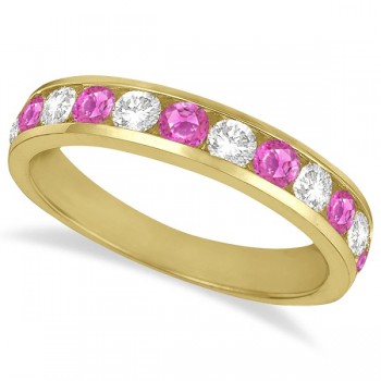 Channel-Set Pink Sapphire & Diamond Ring Band 14k Yellow Gold (1.20ct)