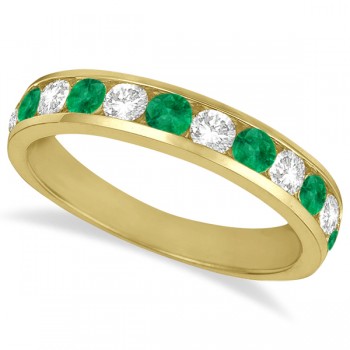 Channel-Set Emerald & Diamond Ring Band 14k Yellow Gold (1.20ctw)