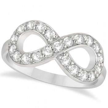 Pave Set Diamond Infinity Loop Ring in 14k White Gold (0.65 ct)