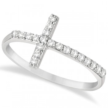 Modern Sideways Diamond Cross Fashion Ring in 14k White Gold (0.20ct)