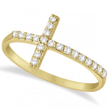 Modern Sideways Diamond Cross Fashion Ring in 14k Yellow Gold (0.20ct)