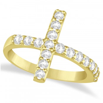 Modern Sideways Diamond Cross Fashion Ring 14k Yellow Gold (0.75ct)