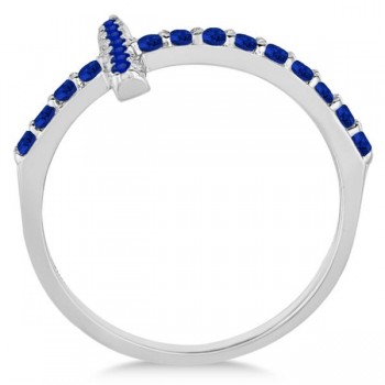 Modern Sideways Blue Sapphire Cross Fashion Ring in 14k White Gold (0.42ct)