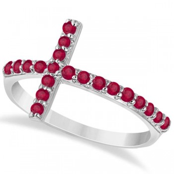 Modern Sideways Ruby Cross Fashion Ring in 14k White Gold (0.42ct)