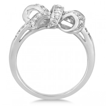 Pave Set Diamond Bow Tie Fashion Ring in 14k White Gold (0.26 ct)