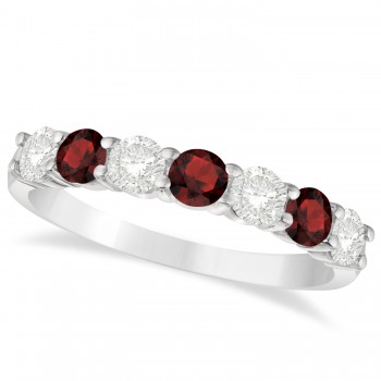 Diamond & Garnet 7 Stone Wedding Band 14k White Gold (1.00ct)