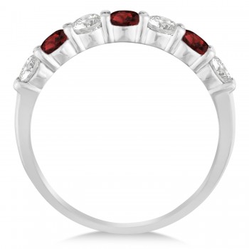 Diamond & Garnet 7 Stone Wedding Band 14k White Gold (1.00ct)