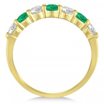 Diamond & Emerald 7 Stone Wedding Band 14k Yellow Gold (1.00ct)