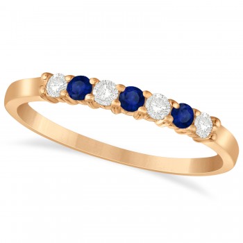 Diamond & Blue Sapphire 7 Stone Wedding Band 14k Rose Gold (0.26ct)