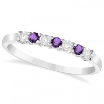 Diamond & Amethyst 7 Stone Wedding Band 14k White Gold (0.26ct)