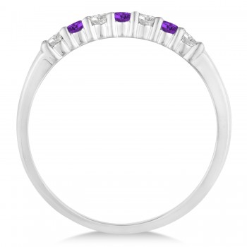 Diamond & Amethyst 7 Stone Wedding Band 14k White Gold (0.26ct)