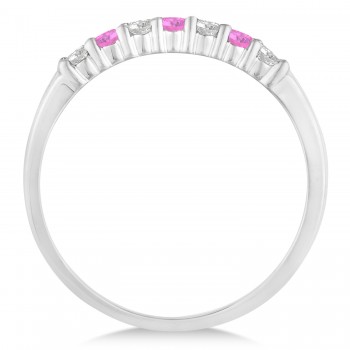 Diamond & Pink Sapphire 7 Stone Wedding Band 14k White Gold (0.26ct)