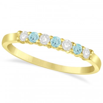 Diamond & Aquamarine 7 Stone Wedding Band 14k Yellow Gold (0.26ct)