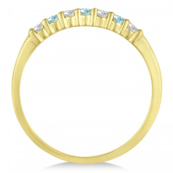 Diamond & Aquamarine 7 Stone Wedding Band 14k Yellow Gold (0.26ct)