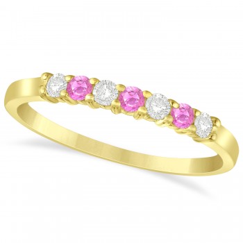 Diamond & Pink Sapphire 7 Stone Wedding Band 14k Yellow Gold (0.26ct)