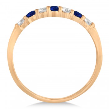 Diamond & Blue Sapphire 7 Stone Wedding Band 14k Rose Gold (0.34ct)